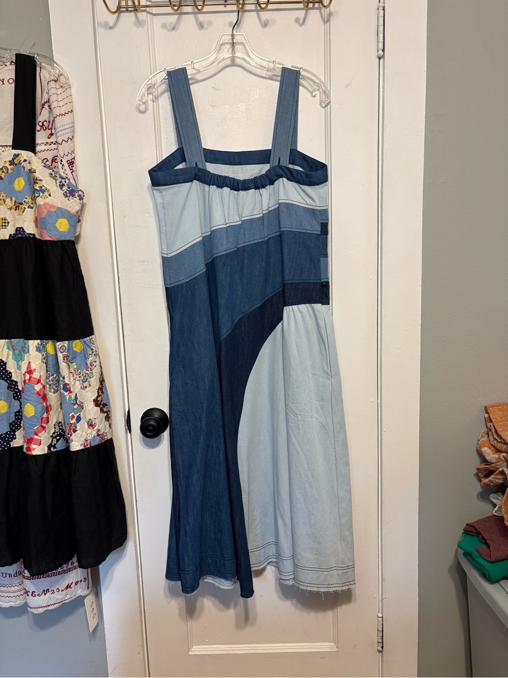 Pilcro (Anthropologie) Patchwork Indigo Blue Denim Midi Dress. NWT - Picture 4 of 12